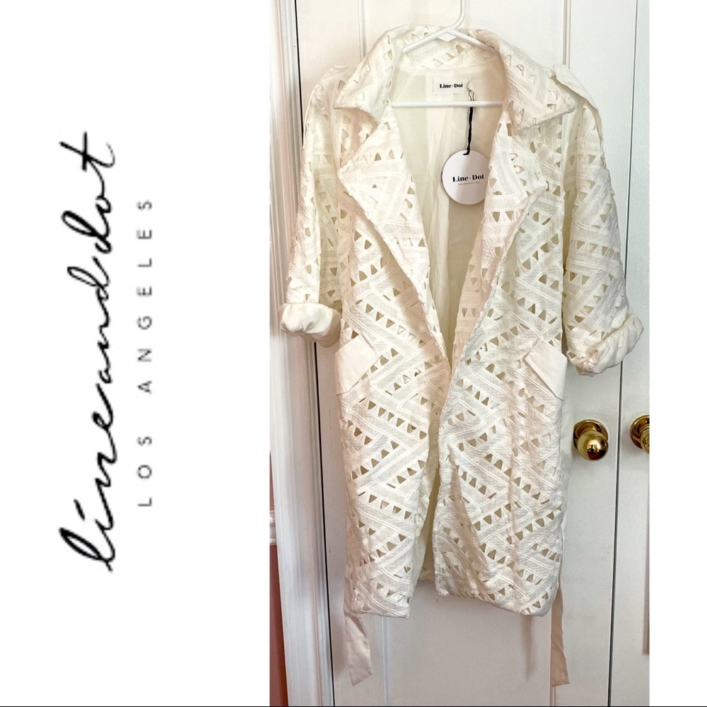 LINE & DOT White Eyelet Lace Long Jacket - XS